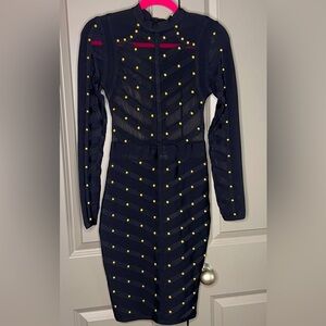 Elegant Black Long Sleeve, Mesh top Dress